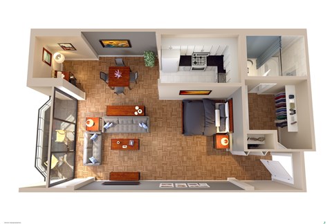 Floor plan for studio, 1 bath, 625 sqft